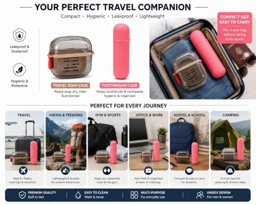 Image of Sunflower Travel Soap Case for Bathroom & Travel | Leakproof Portable Soap Holder Box with Toothbrush & Toothpaste Storage case | Plastic Soap Container with Lid | Soap Storage Box (Clear and Pink)