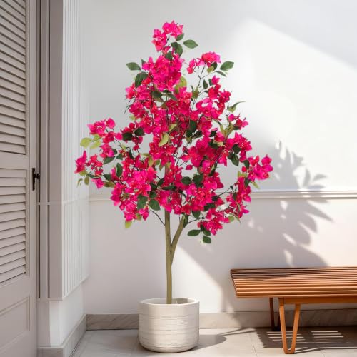 Image of ARICK DECOR 5Ft Artificial Bougainvillea Tree with Pot | Realistic Faux Pink Flowering Plant | Large Silk Flower Tree for Living Room, Home, Office & Indoor Decor | 5 Feet Tall Floor Plant (Pink)