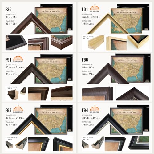 Image of DECORARTS - Large Personalized Push Pin Travel Map USA, Custom Name, Pin Board Canvas Wall Art, Antique Old United States Decor, Optional Wood Frame, Giclee Print, Handcrafted in USA, 35x28''