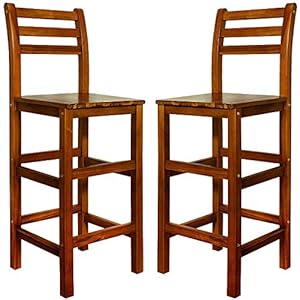 Deuba Set van 2 barkrukken met rugleuning, massief acaciahout, optimale zithoogte 75 cm, voetensteun, keuken, tuin…
