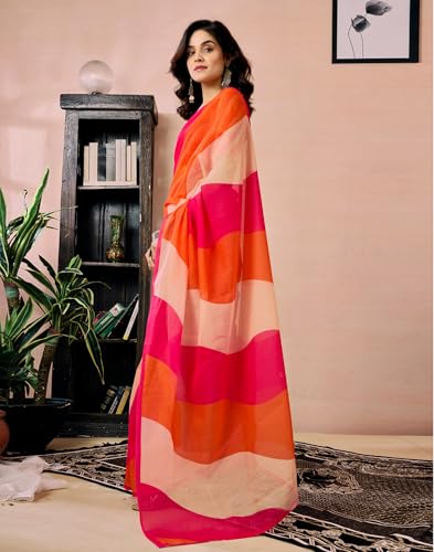 Image of SIRIL Women's Printed Chanderi Cotton One Minute Ready to Wear Saree with Unstitched Blouse Piece