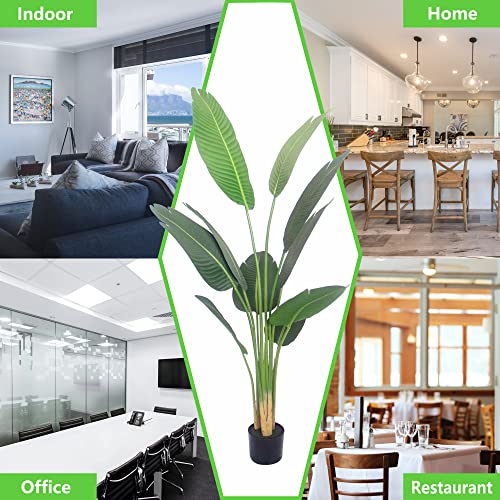 Softflame 5Ft Bird Of Paradise Palm Artificial Tree, Tropical Plants In Pot, Real Touch Technology, Artificial Plant With 3 Trunks, Perfect For Home Office Indoor Decoration #TOP6