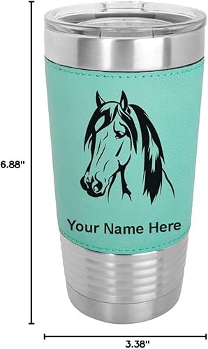 Miniatura 10 de LaserGram Vaso aislado al vacío de 20 onzas, cabeza de caballo 1, grabado personalizado incluido (cuero sintético, verde azulado)