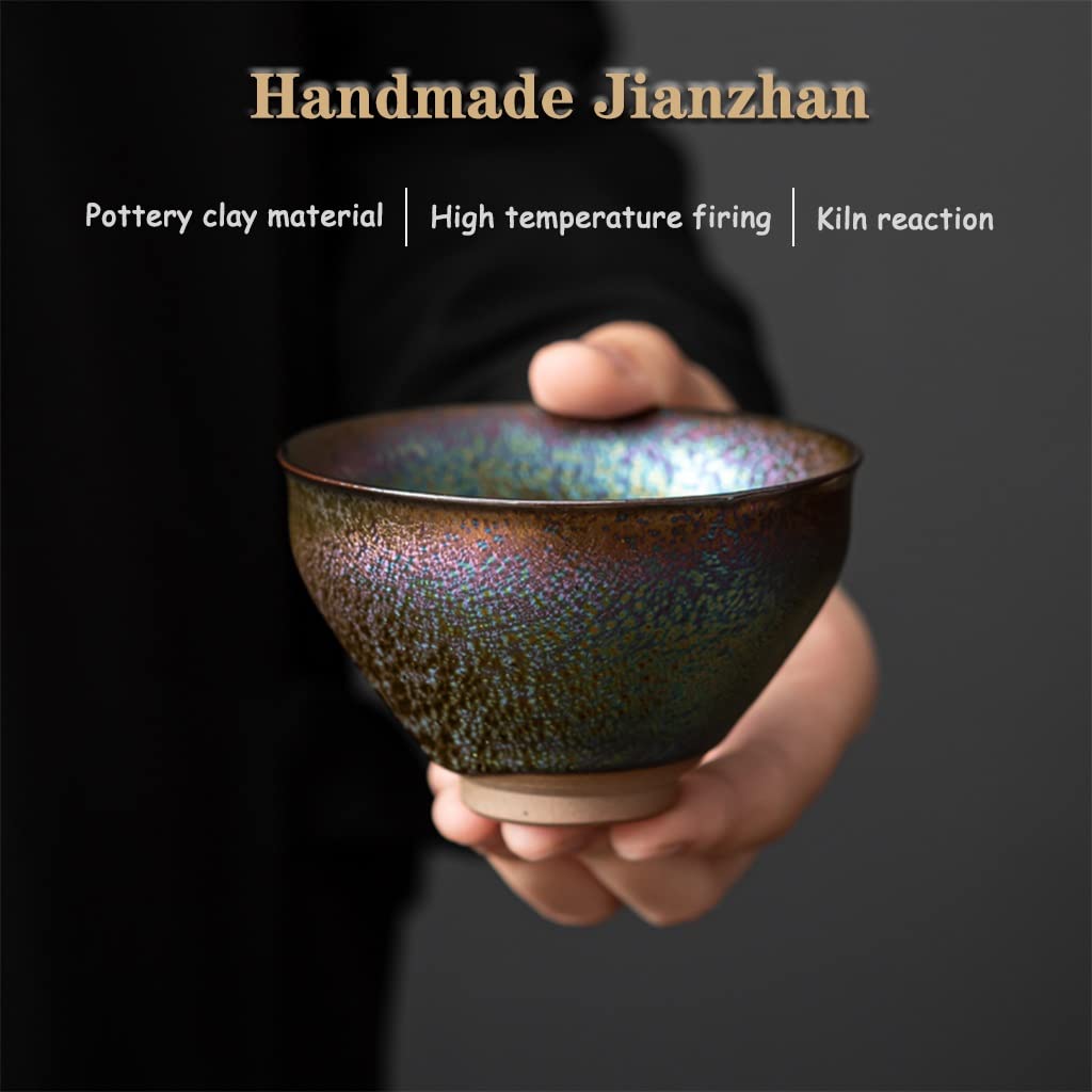 Tazas de té Vasos De Té Japones Copa Maestra De Boca Ancha De 4.5 Oz, Cuenco De Té De Cerámica Kung Fu con Neumáticos De Hierro, Taza De Té Jianzhan Colorida con Caja De Regalo