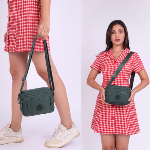Image of TS WITH TECHSUN Small Crossbody Shoulder Bag for Women, Multi-Pocket Nylon Travel Handbag Messenger Purse, Adjustable Strap, Lightweight, Zipper Closure (21(L) X 16(H) X 9 (W) CM)