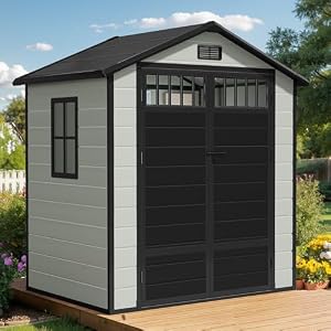 YITAHOME Gerätehaus Kunststoff 182x134x210, Gartenhaus Doppeltuer, Blau Grau