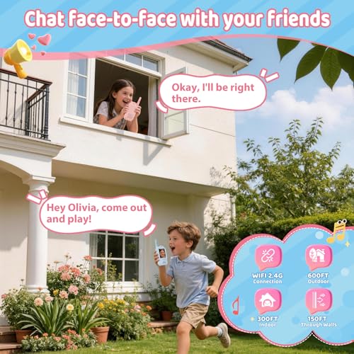 Image of Video Walkie Talkie Set for Children with Camera & Video Chat, Educational Toy, Creative, Ideal for Boys & Girls, from 3 Years, Birthday, Christmas (Set of 2, Blue & Pink)