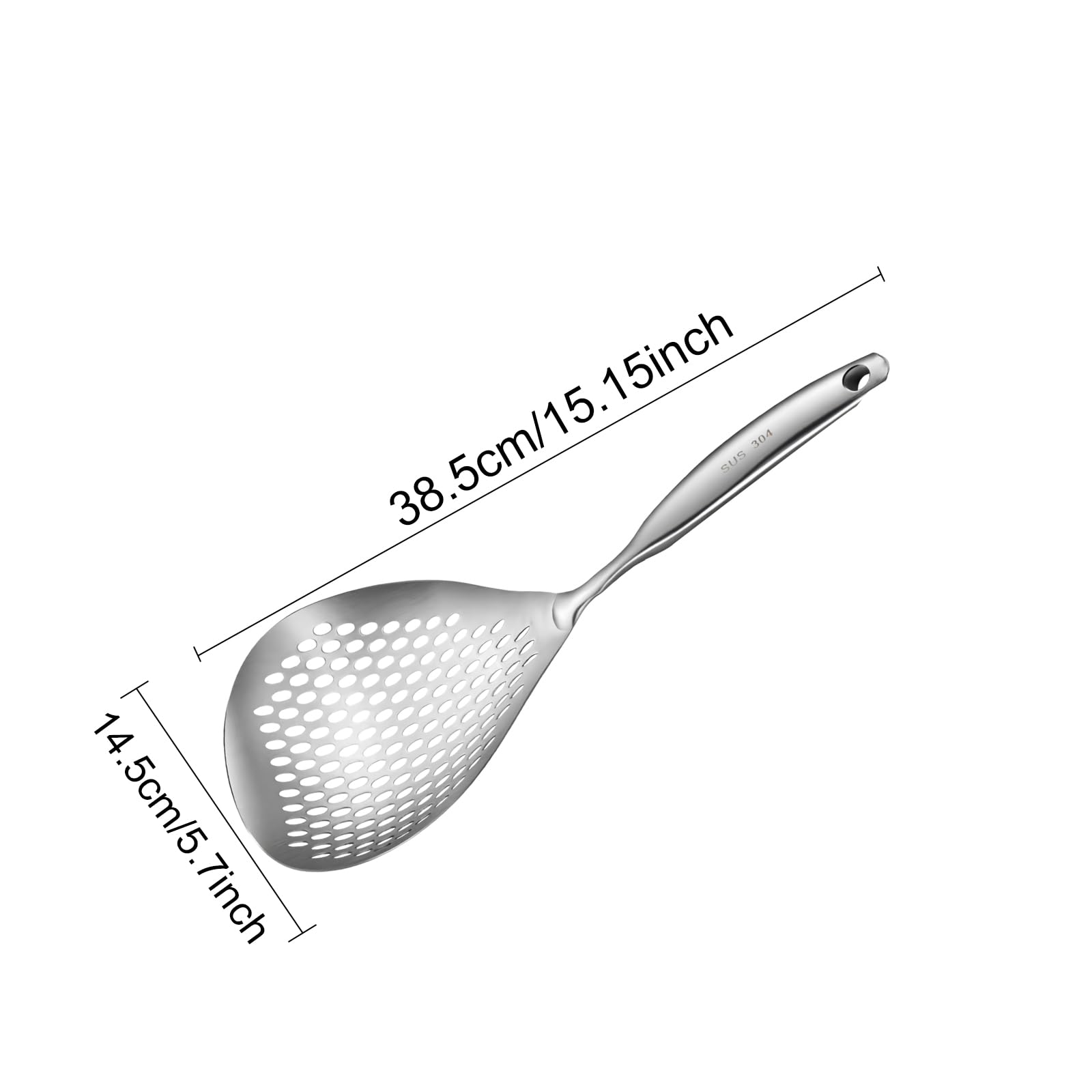 Skimmer Spoon, 304 Stainless Steel Slotted Spoon, Ladle Strainer Pasta Scoop with 8mm Holes - Image 2
