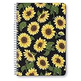 Vintage Sunflower With Green Leaves - A5 Round Spiral Notebook - Ruled Notebook/Journal - Lined Jour