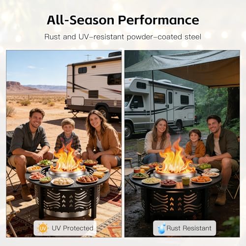 36" Fire Pit Surround Tabletop for Solo Stove Mesa, 360° Rotating Fire Pit Table Guard, Heavy-Duty Steel Fire Pit Ring Table Fits 19–24.8 Inch Fire Pits for Patio, BBQ & Outdoor Entertaining by YeeJinHong - Image 5