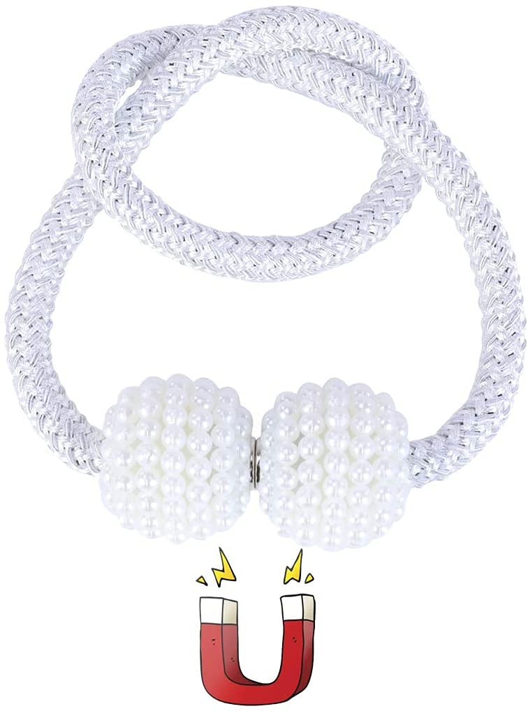 Embrasses de Rideaux, 2 Pièces Embrasses de Rideaux Magnétiques Clips de Rideaux Attaches de Corde (Gris) (Couleur : Gris) (Blanc)