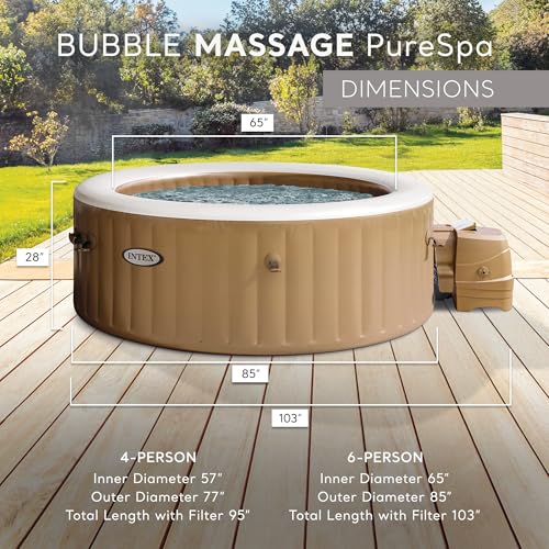 Image of Intex PureSpa 6 Person Bubble Massage Inflatable Hot Tub Spa Set, Sahara Tan