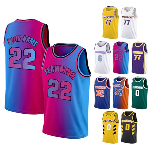 Camiseta de baloncesto personalizada para hombre, camiseta de baloncesto juvenil personalizada, diseño de uniforme de tu propio nombre y número, S 4XL, Azul y rosa, Altoa única