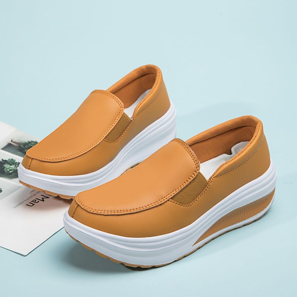 Orthopädische Damen-Turnschuhe mit Wippboden, bequem, leicht, rutschfest, Keilabsatz, ergonomische Schmerzlinderung, Fußgewölbeunterstützung, Leder, Krankenschwesterschuhe