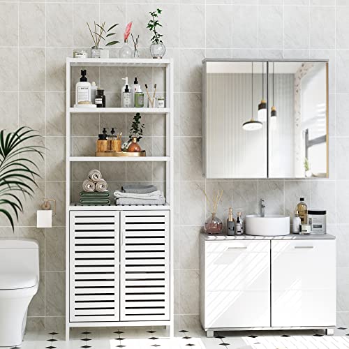 image for HIFIT Tall Bathroom Storage Cabinet, Bamboo Storage Cabinet with 2 Doo
