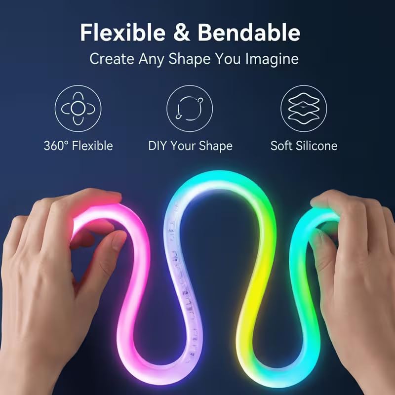 Image of Niwlix 5 Meter Smart RGB Neon LED Strip Lights with App & Remote Control, USB Powered, Waterproof & Flexible Music Sync Rope Light for Room, Gaming, Party, Diwali & Home Party Decoration