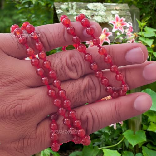 Image of Apnisanskriti Premium Red Onyx Stone Mala for Men and Women (6mm, AAA Quality, Lab Certified, 108+1) - Natural Stone Beads Mala - Pack of 1