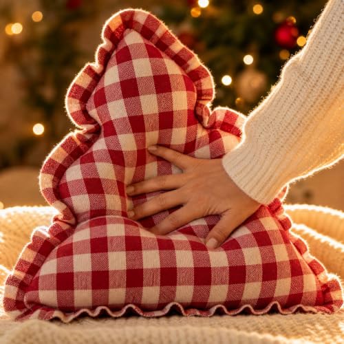 Vintage Red Christmas Tree Shaped Plaid Throw Pillows, Christmas Pillows, - image 4