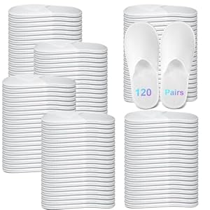 120 Pairs Bulk Disposable Slippers Non Slip Hotel Slippers Disposable Spa Slippers Fluffy Closed Toe Indoor Slippers for Home Wedding Travel Party Guests Men Women