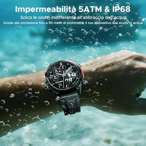 DOOGEE Orologi Anywise W1 Pro Smartwatch uomo,GPS Dual-Band & Mappe Offline, 5 ATM, 18 Giorni Autonomia, Display AMOLED HD 1,43", 170+ Modalità Sport,Chiamate Bluetooth,Compatibile con Android/iOS