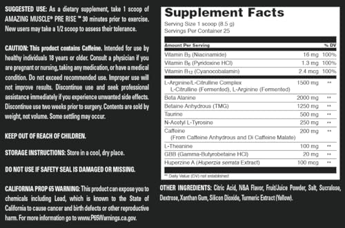 Image of Amazing Muscle Pre Rise | Pre-Workout Powder Supplement with Caffeine & Beta-Alanine for Men & Women | 25 Servings (25 Servings, Pineapple Paradise)