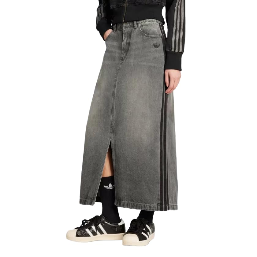 adidas Originals Womens Adicolor 3-Stripes Denim Pencil Skirt Washed Grey Denim Sz 8
