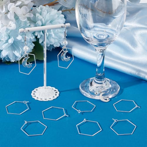 Beebeecraft 1 Box 40Pcs Hoop Ear Wires 925 Sterling Silver Plated Hexagon Geometry Earring Loops Findings for Jewelry Making DIY Beading 25mm - Image 4