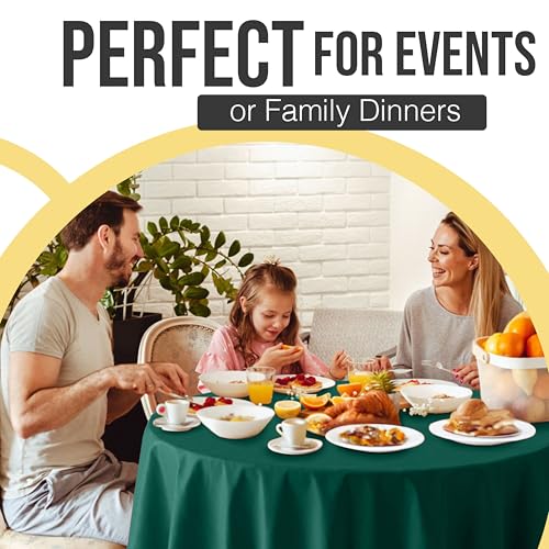 Image of Exquisite 66% Thicker Premium Dark Green Round Tablecloth 0.5 Mil 24 Pack Plastic Table Cloth Disposable 84 Inch Round Plastic Tablecloth Won't Tear Easily Like Cheap Thin Brands