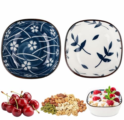 Image of KPNG Small Bowls, Set of 2, Diameter 9.2 cm, Ceramic Dip Bowls, 150 ml, Decorative Dip Bowls, Bowl for Soy Sauce, Olives, Tapas, Nuts, BBQ, Freezer Microwave Safe, Dessert (2)
