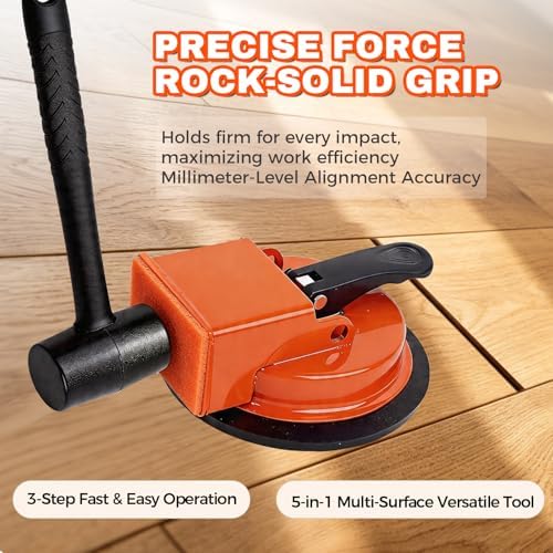 Sniqafo Heavy Duty Floor Gap Fixer Tool, Floor Suction Cup Tool for Gaps with 5 Cuttable Sticky Pads, Grout Scraper & Gloves, Fits ≥4.8" Wide Wood/LVP/Vinyl Flooring(Deep-Orange)