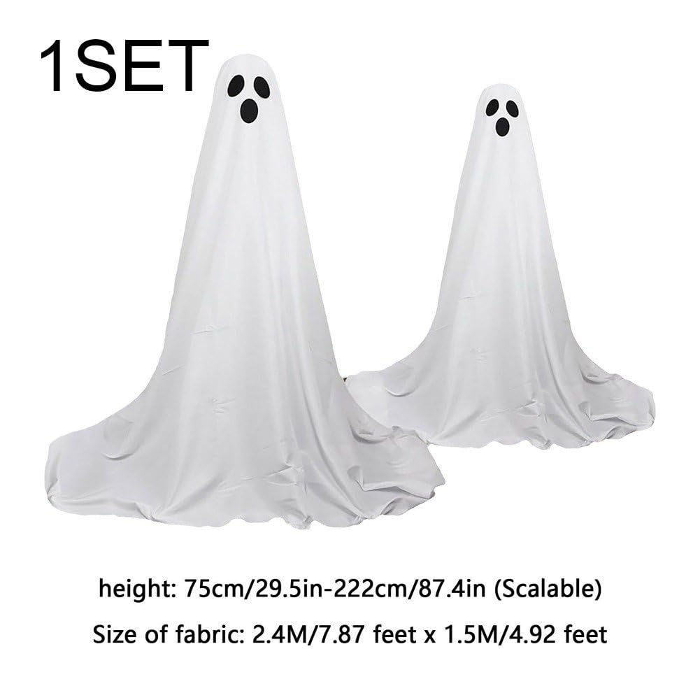 Świecący duch na Halloween, upiorny duch, dekoracja na Halloween ze sznurkami na baterie, dekoracje duchów na podwórko przed ganek, trawnik, 2 szt