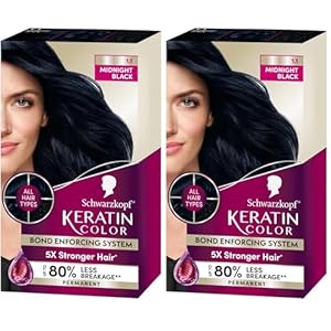 Schwarzkopf Keratin Color Permanent Hair Color, 1.1 Midnight Black, 1 Application-Professionally Inspired Permanent Hair Dye, for up to 80% Less Breakage vs Untreated Hair and up to 100% Gray Coverage