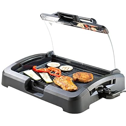 Rosenstein & Söhne Elektrogrill: XL-Tischgrill m. Glasdeckel, Keramik-beschichtete Grillplatte, 2.200 W (Elektrogrill…