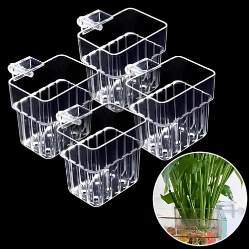 Vtapliea 4PCS Clear Acrylic Aquarium Plant Holder Hanging Cups for Aquatic Plants Fish Tank