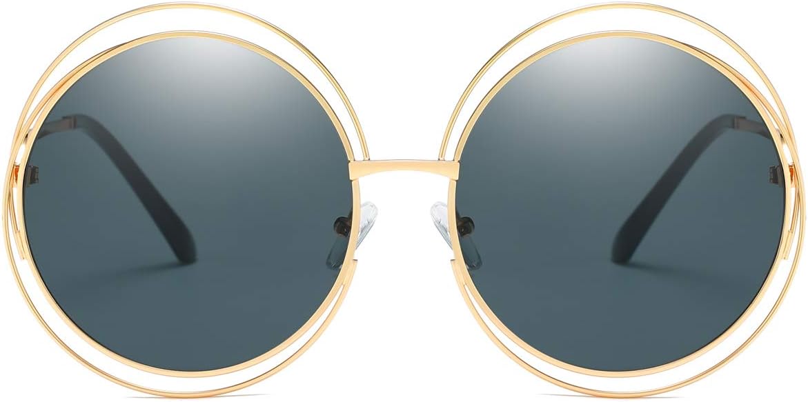 Dollger Metal Double Circle Wire Frame Oversized Round Sunglasses for Women