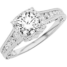 2.25 Carat 14K White Gold Vintage Halo Channel Milgrain Designer GIA Certified Round Cut Diamond Engagement Ring 1.5 Ct F Color SI2 Clarity Center Stone