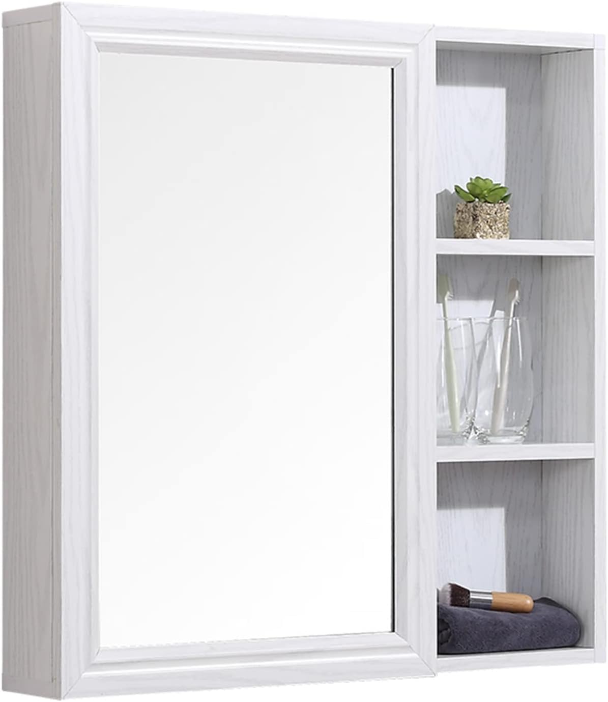 Bathroom Mirror Cabinet White Wall Mounted Mirror Cabinet Space Aluminum Mirror Cabinet Toilet Storage Cabinet Waterproof (Color : White, Size : 80x12.5x70cm)