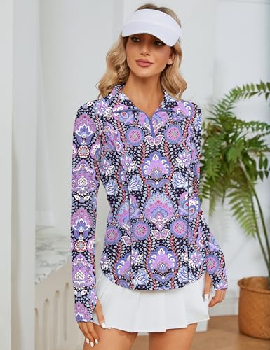 Image of LOMON Women Long Sleeve Shirts Sun Protection 1 /4 Zip Summer Quick Dry Hiking Shirts Quarter Zip Pullover for Women