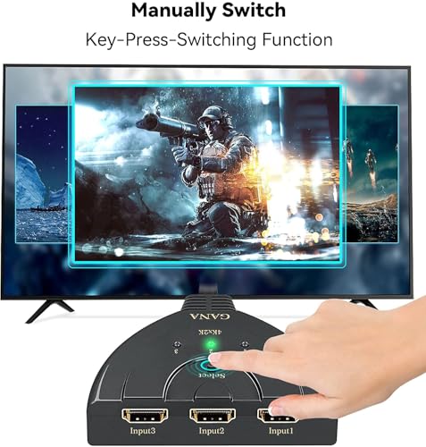 HDMI Switch, GANA 4K HDMI Splitter 3 in 1 Out, 3-Port Switcher Selector with Pigtail HDMI Cable,Supports Full HD 4K 30Hz 1080P 3D Player, Compatible with PS4/3, Xbox, Fire Stick, Roku, PC,TV by GANA - Image 3