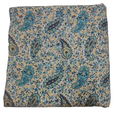 Image of Cotton Print(Unstitched Fabric for Girl /Women,Width-44 inch,Length-5 Meter,for Making Full All Over Suit,Kurti,Gown,Palazo,Dress Material,Tunics,Top,Maxi,Nighty.Free Size, Ferozi Color