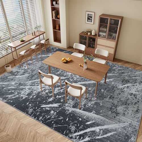 Machine Washable Black Abstract Area Rug - Contemporary Style for Various Rooms - Non-Shedding and Easy to Clean - 9x11.5 ft