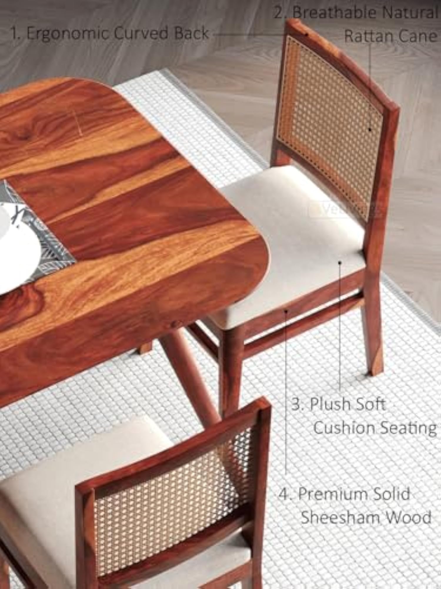 Solid Sheesham Wood Dining Chair Set of 2