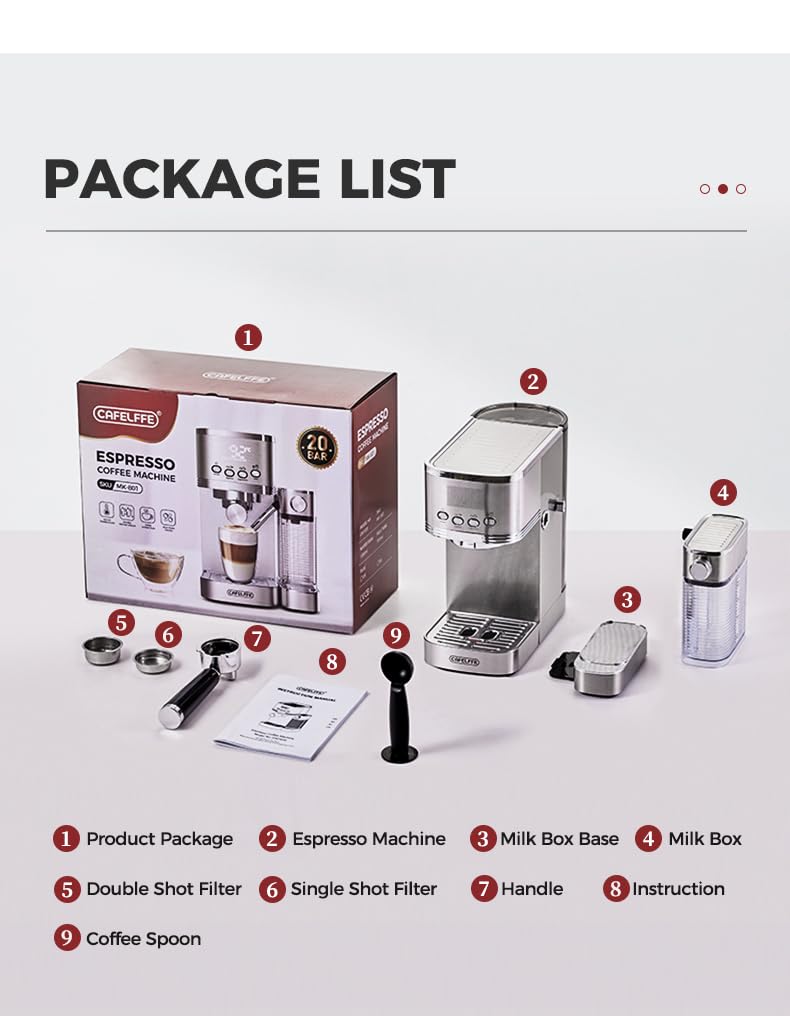 CAFELFFE MK-801 20 Bar Espressomaschine & Dual Boiler Kaffeemaschine mit Auto Milchaufschäumer für Cappuccino & Latte & Espresso, PID Temperaturregelung & Selbstreinigung, Edelstahl