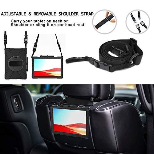 Surface Pro X Case - 360 Degree Rotating Stand Hand Strap Shoulder Strap Pen Holder Heavy Duty Full Body Shockproof Impact Resistant Rugged Drop Protective Case For Surface Pro X 13" 2021/2020/2019 #TOP3