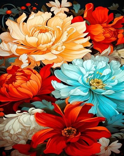 Adult Paint by Number Kits-Brilliant Flowers-Relaxing DIY Paint by Numbers kit for Adults,Acrylic Painting for Gift Home Wall Decor (16×20in)