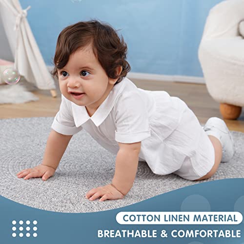 Baptism Outfits For Boys Short Sleeve White Onesies Baby Bubble Romper Linen Summer Christening Church Clothes Newborn Coming Home Jumpsuit Collared Onesie 0-3 Months #TOP4