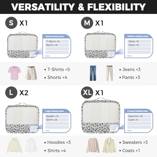 Image of BAGAIL 9 Set Packing Cubes with Packing List Luggage Packing Organizers for Travel Accessories (Grey leopard)