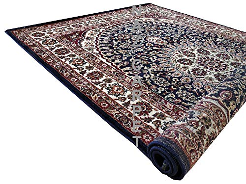 Image of Kashmiri Traditional Woollen Carpet with Advanced 1 Inch Thickness & Classical Look 240x335cm (8x11 Feet) Color Blue
