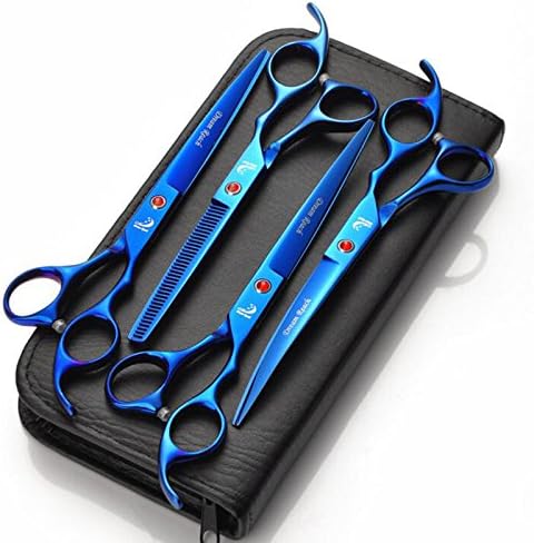 Hematite Blue Professional Dog Grooming Scissors 7 Inch Curved Straight + Hairdresser Kit Slimming Pet Scissors Cutting Scissors Adjusted Tool