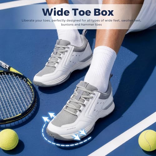 Image of FitVille Men's Wide Pickleball Shoes Non-Slip Court Tennis Sneakers for Men | TPU Torsion Stability, Archcore Energy Return Insole, Wide Toe Box, EVA Cushion, Breathable Mesh, Ankle Support for All Court